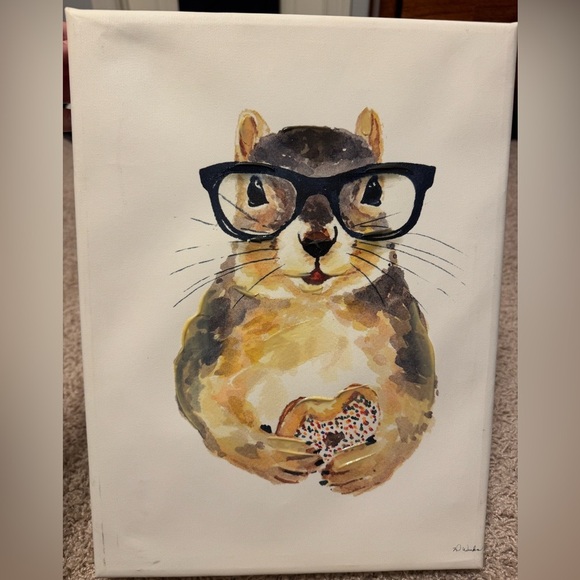 Deidre Wick Other - Deidre Wicks Hand Embellished Giclee Print of Squirrel holding Donut aprx 15x12